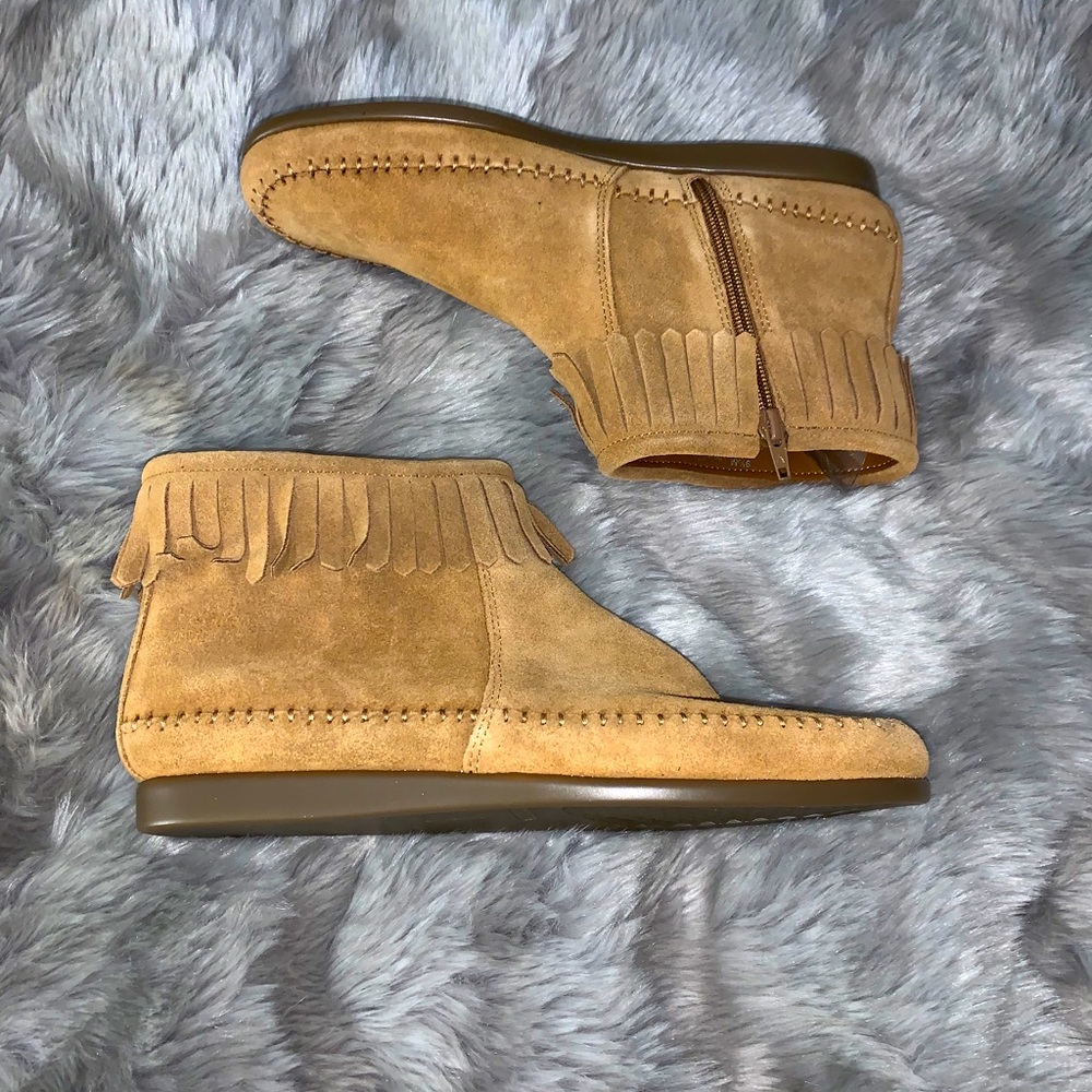 Tan suede moccasin booties (brand new)